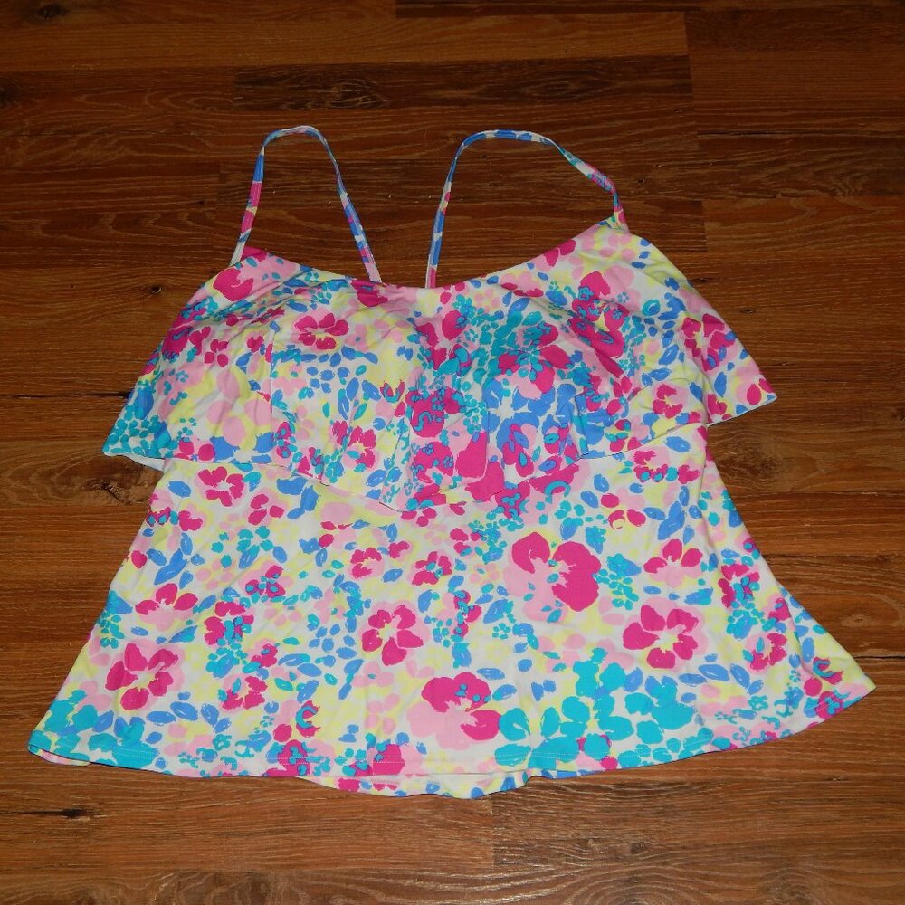 Women's Plus Size 3X SO Brand Floral Multicolor Tankini Swim Suit Top